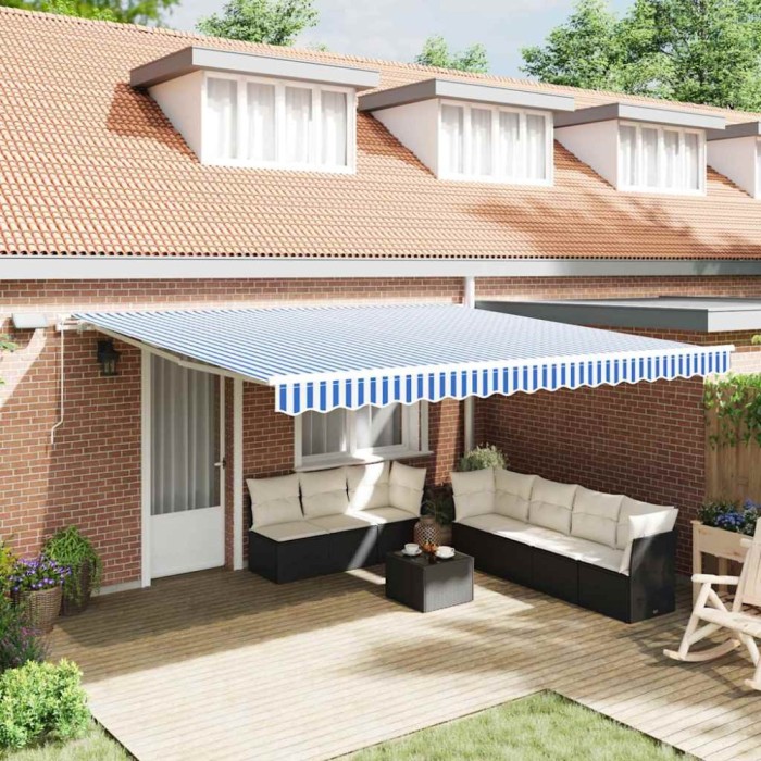 Cortina Retractabilă with Manual Albastru și alb 5 x 3 m