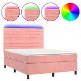 Cumpara ieftin Pat cu arcuri, cu saltea si LED, roz, 140x190 cm catifea