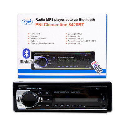 Radio MP3 player auto PNI Clementine 8428BT 4x45w 1 DIN cu SD, USB, AUX, RCA si Bluetooth PNI-8428BT foto