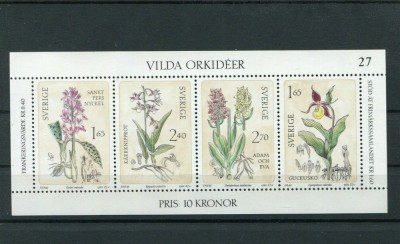 SUEDIA 1982 - NATURA , FLORI , ORHIDEE, COLITA NESTAMPILATA foto