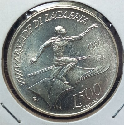 (A370) MONEDA ARGINT SAN MARINO - 500 LIRE 1987, JOCURILE UNIVERSITATII ZAGREB foto