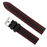 Cumpara ieftin Curea ceas piele naturala neagra 18mm - Time Veranda, clasica, cusatura rosie, catarama argintie