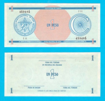 Cuba (p#FX11) 1 Peso 1985 UNC &amp;#039;C rotund&amp;#039; serie: FH 459405 foto
