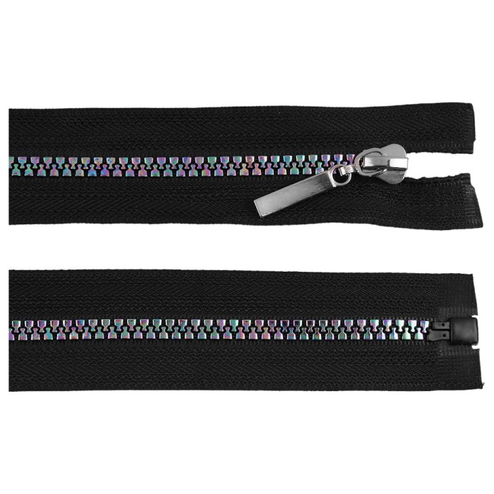 Fermoar plastic detasabil, efect curcubeu, lungime 60 cm, Negru