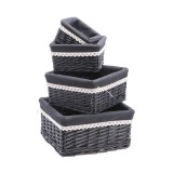 Cumpara ieftin Set 4 cosuri depozitare lemn rachita negru 15 x 15 x 9,5 cm, 20 x 20 x 12 cm, 25,5 x 25,5 x 13 cm, 30 x 30 x 15 cm