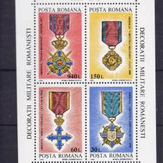 1994 LP 1366 DECORATII MILITARE ROMANESTI 1866/1945 BLOC DANTELAT MNH