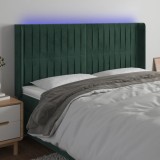 vidaXL Tăblie de pat cu LED, verde &icirc;nchis, 163x16x118/128 cm, catifea
