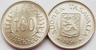 202 Finlanda 100 Markkaa 1956 km 41 aUNC argint foto