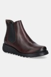 Fly London ghete chelsea de piele SALV195FLY culoarea bordo, cu toc plat, P143195103