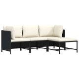 vidaXL Set mobilier de grădină cu perne, 4 piese, negru, poliratan 313516