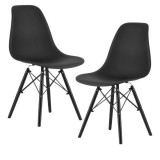 Set 2 buc, Scaune Stil Scandinav cu Picioare din Lemn de Fag, Sezut PP, 46 x 54 x 81 cm, Negru
