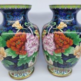 Set vaze mari vechi, vintage bronz si email - CLOISONNE