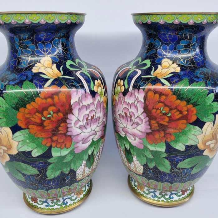 Set vaze mari vechi, vintage bronz si email - CLOISONNE