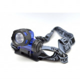 Lanterna de cap, multifunctionala, 1 led, Baterii tip AAA, Negru-Albastru