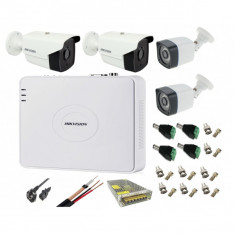 Kit supraveghere video 4 camere 2MP 2 camere Hikvision cu Infrarosu 40m si 2 Rovision cu 20m IR , accesorii incluse SafetyGuard Surveillance foto