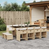 Cumpara ieftin Set mobilier gradina Gossi, 13 piese, poliratan bej, cu perne incluse, masa sticla securizata, scaune si taburete