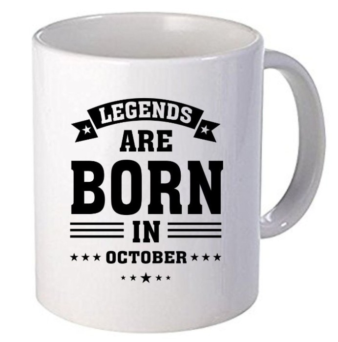 Cana alba personalizata &quot; Legends are born in October&quot;, INOVATIX&reg;. 330ml