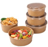 Bol salata kraft cu capac transparent, 1300ml, set 50 buc