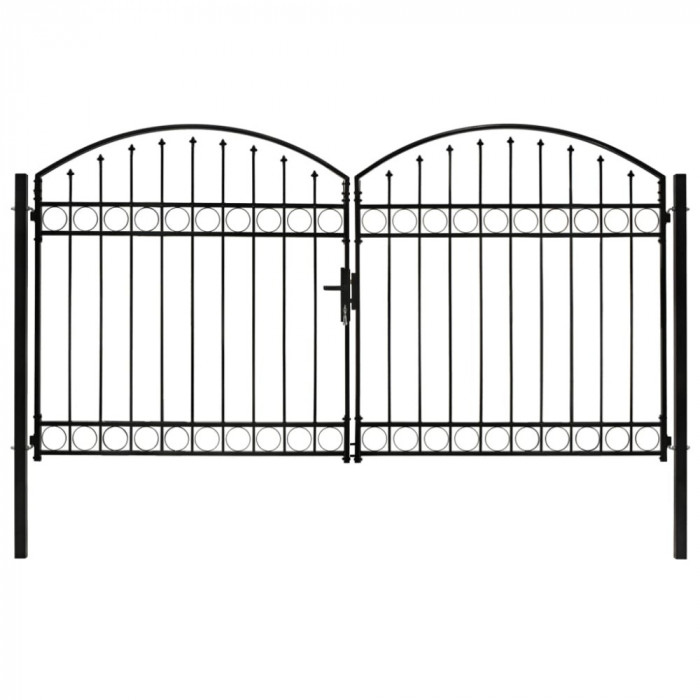Poarta de gard dubla cu arcada, negru, 300 x 175 cm, otel GartenMobel Dekor