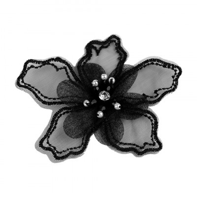 Floare textila cu margele pentru decorare haine, diametru 8 cm, Negru foto