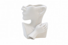 Vaza decorativa in forma de cap, ceramica, 18 cm, alb foto