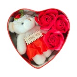 Aranjament Floral cu Ursulet Deliny, Trandafiri din Sapun, Rosu, In Cutie in Forma de Inima