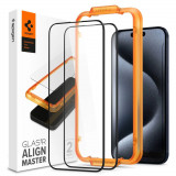 Set 2 Folii de protectie Spigen Alm Glass FC pentru Apple iPhone 15 Pro Negru