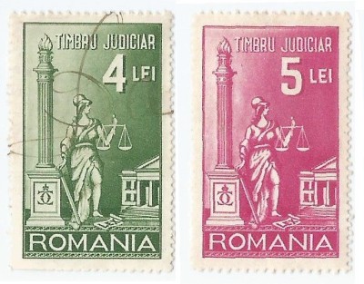 *Romania, lot 869 cu 2 timbre fiscale judiciare, 1938, oblit. foto