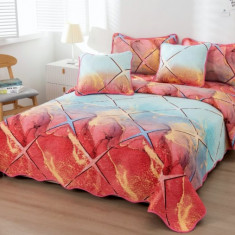Cuvertura pat dublu din Bumbac Finet 5 PIESE Multicolor abstract forme geometrice