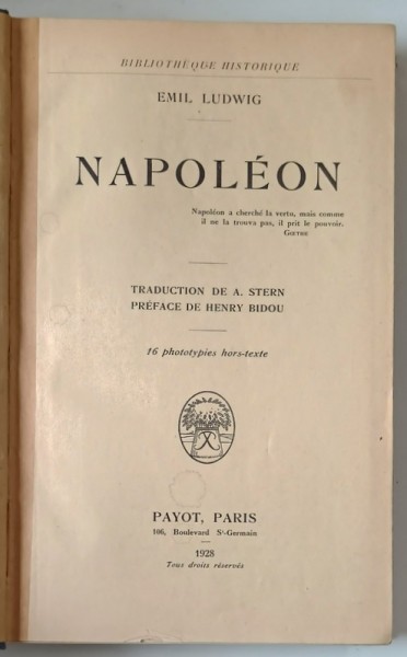 NAPOLEON de EMIL LUDWIG - PARIS, 1928