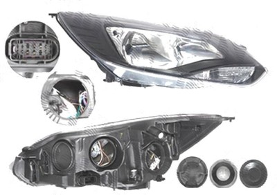 Far Ford Focus 3, 12.2010-11.2014, fata, Dreapta, H1+H7+PY21W+W5W; electric; rama reflector negru; cu motor, DEPO foto