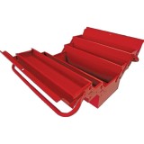 Cumpara ieftin Cutie scule metalica Kingfisher, 43x20x22 cm, 20L, rosu/negru, 5 compartimente, maner ergonomic, sarcina 20kg