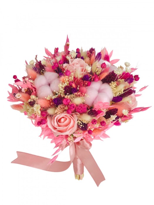 Buchet mare personalizabil din bumbac, flori naturale uscate si flori din foita de sapun (Multicolor)
