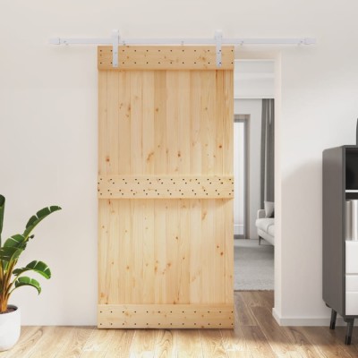 Ușă glisantă cu set feronerie, 100x210 cm, lemn masiv de pin foto