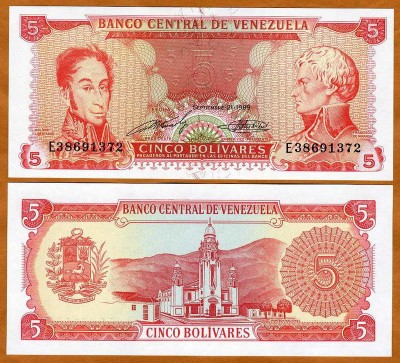 !!! VENEZUELA - 5 BOLIVARES 1989 - P 70 b - UNC foto