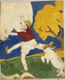 Ilustrație originală ptr carte copii, interbelică sau anii 50, romaneasca, nesemnată, &icirc;n acuarelă 26 x 21 cm, urme de uzura, starea din foto