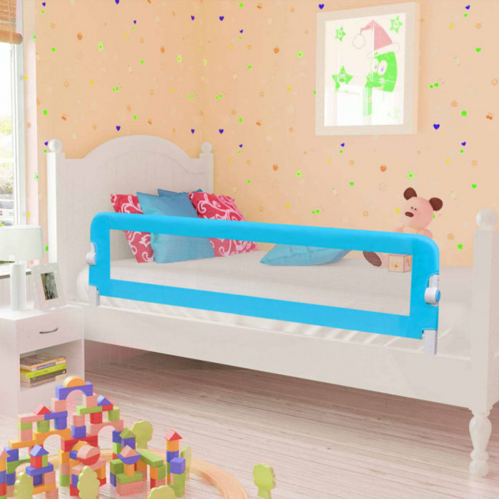 vidaXL Balustradă de pat protecție copii, 2 buc, albastru, 150 x 42 cm