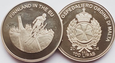 2583 Ordinul din Malta 100 Liras 2004 Finland in the EU foto