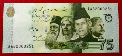 Pakistan 75 Rupees 2022 Comemorativa UNC necirculata ** foto