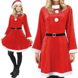 Costum Craciunita pentru dama Malatec, rochie rosie cu caciula si curea