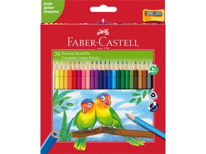 Creioane colorate triunghiulare + ascutitoare eco Faber-Castell 24 culori/set