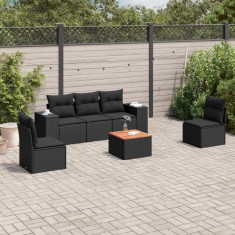 Set mobilier de gradina cu perne, 6 piese, negru, poliratan