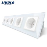 Priza cvintupla - 5 x priza simpla Livolo VL-C7-C5EU-11, incastrat, contact de protectie, rama din sticla inclusa, alb