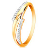 Inel din aur de 14K, brațe ondulate, bicolore, linii cu zirconii transparente - Marime inel: 52