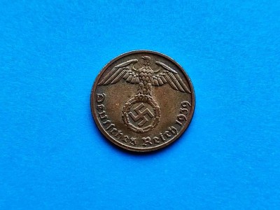 1 Pfennig 1939 lit. A -Germanaia-stare buna-patina foto