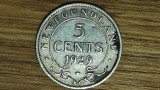 Cumpara ieftin Newfoundland provincie Canada - bijuterie argint sterling - 5 cents 1929 XF/AU - George V - rara, tiraj 300k