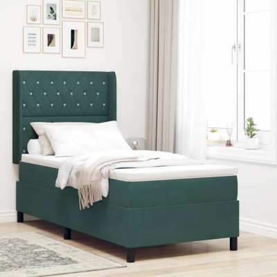vidaXL Pat cu boxă spring LED și saltea Verde &amp;icirc;nchis 100 x 200 cm 3343805 foto
