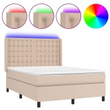 Cumpara ieftin Pat cu arcuri, cu saltea si LED cappuccino 140x190 cm piele eco
