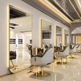 Consolă de coafură, frizerie și cosmetică cu oglindă LED 150x90, aurie