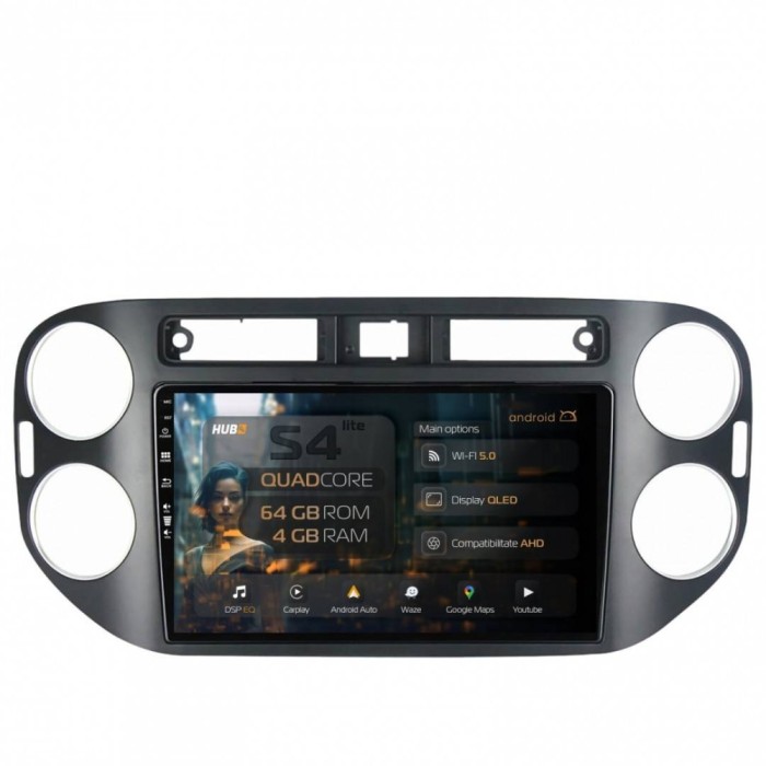 Navigatie Volkswagen Tiguan (2010-2016) 4GB RAM Android 13 Quadcore DSP GPS Wi-FI Carplay Android Auto USB Bluetooth Waze Touchscreen 9 inch